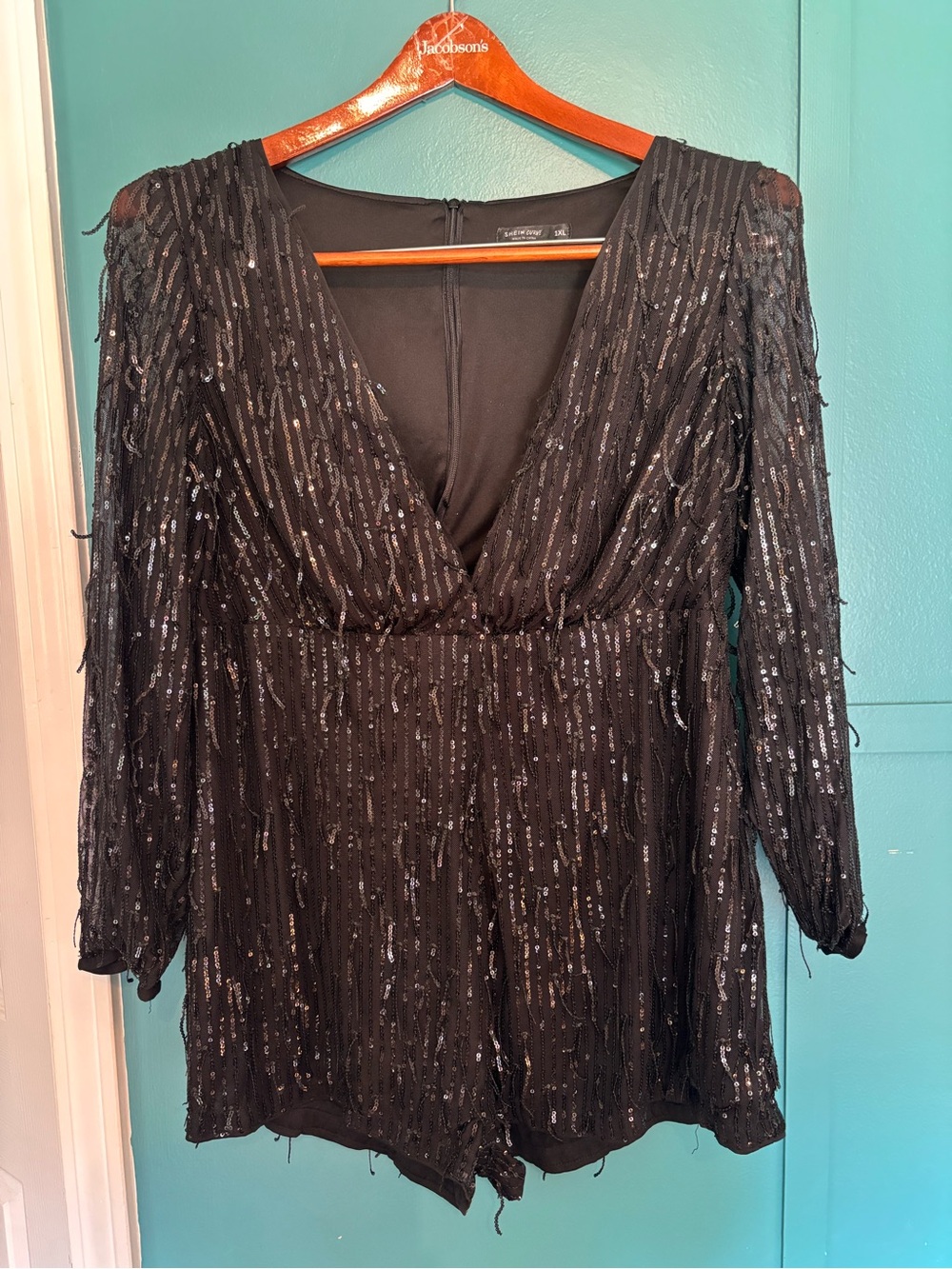 SHEIN Curve Women's Black Sequin V-Neck Romper Size 1XL